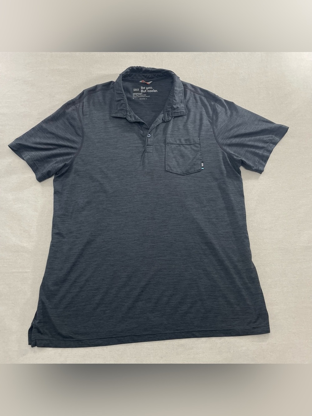 Saxx DropTemp All Day Cooling Polo Shirt Men's L Gray Heathered Pocket Golf